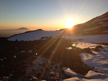 Sunset at Lunch Counter on Mt. Adams with Mt. St. Helens in the distance.